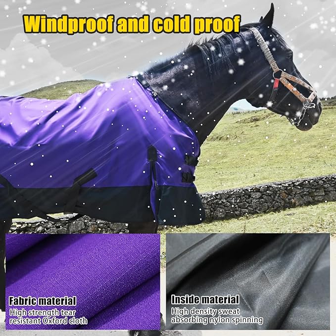 Waterproof and Breathable Horse Sheet|Horse Blankets for Real Horses|Adjustable with Tail Rainy Day Choices for Horses(78", Purple)