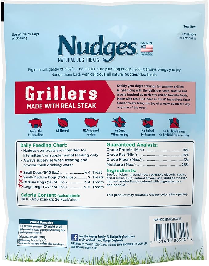 Blue Buffalo Nudges Grillers Natural Dog Treats, Steak, 10oz Bag