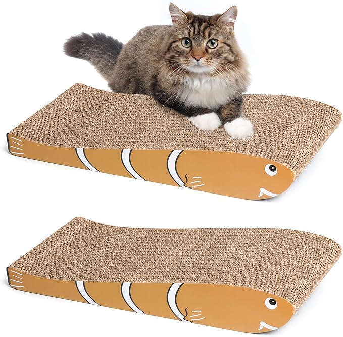 ComSaf Cat Scratching Board 2 Pack, Cat Scratcher Cardboard, Curved Cat Scratcher, Cute Cat Scratch Pad for Kitty, Recycle Cardboard Cat Scratcher, Double-Sided Pad for Long Lasting Use (Orange)