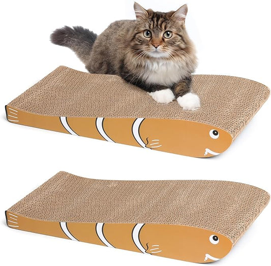 ComSaf Cat Scratching Board 2 Pack, Cat Scratcher Cardboard, Curved Cat Scratcher, Cute Cat Scratch Pad for Kitty, Recycle Cardboard Cat Scratcher, Double-Sided Pad for Long Lasting Use (Orange)