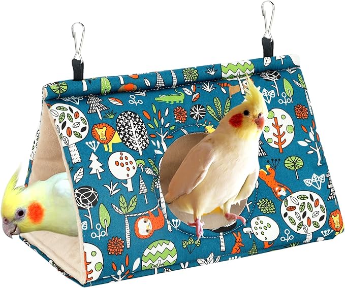 Rypet Winter Warm Bird Nest House - Hanging Hammock Velvet Shed Hut Cage Plush Fluffy Birds Hideaway Sleeping Bed Fuzzy for Parrot Parakeet Cockatiels Budgies Lovebird Medium（Blue）