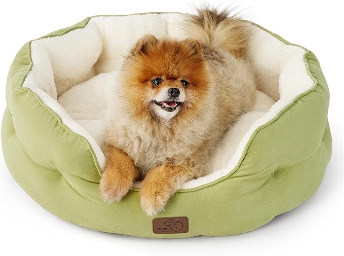 Bedsure Dog Beds for Small Dogs - Round Cat Beds for Indoor Cats, Washable Pet Bed for Puppy and Kitten with Slip-Resistant Bottom, 25 Inches, Green