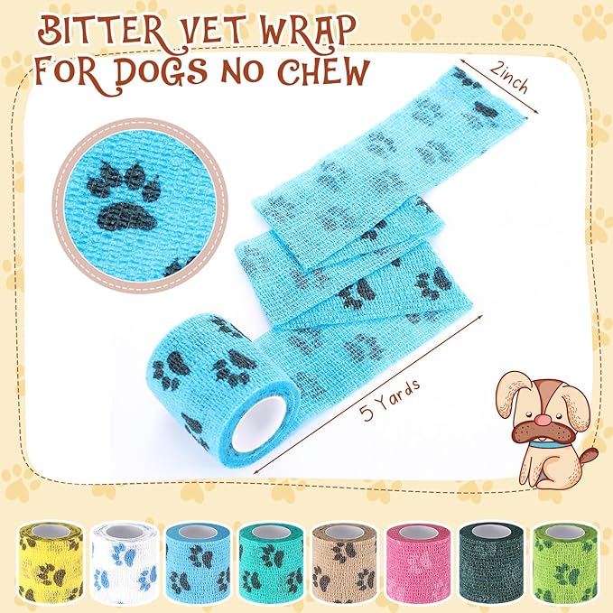 8 Rolls Pet Self Adhesive Bandage Wrap Bitter Vet Wrap Dog Bandage Pet Wrap Bandage Non Woven Tape for Dog Pet Cat Horses Birds Animals, 8 Colors