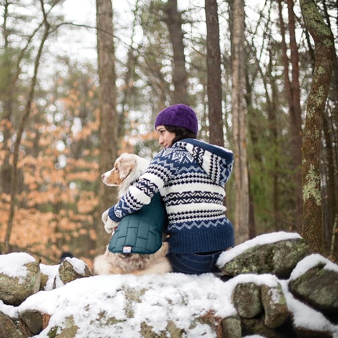 Kurgo Loft Dog Jacket, Reversible Dog Coat, Wear with Harness or Sweater, Water Resistant, Reflective, Winter Coat for Small Dogs (Ink Blue, XS)