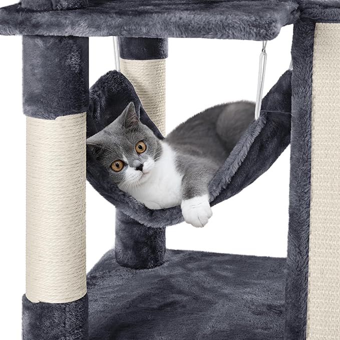 Yaheetech Cat Tree Cat Tower, 40-Inch Cat Condo with Oversized Soft Platform, Scratching Board, Basket and Hammock, Cat Furniture for Kittens Cats Pets, Dark Gray