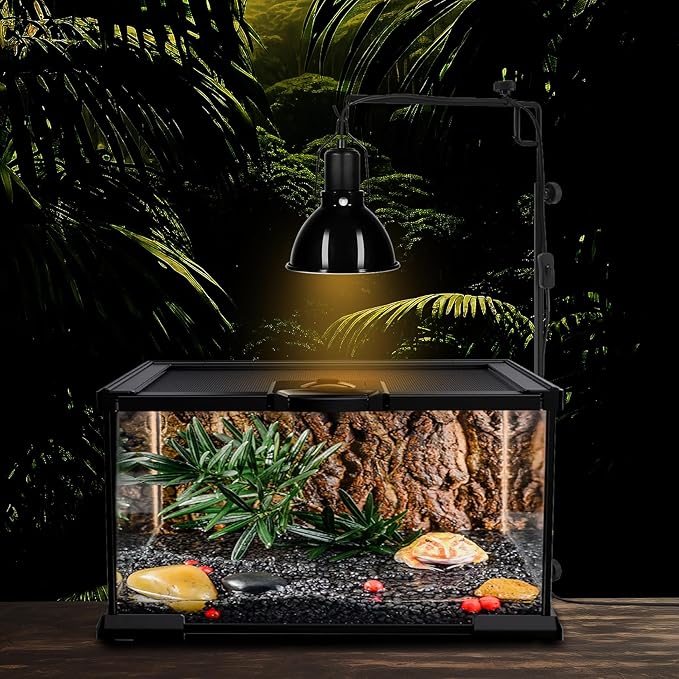 5.5inch Shallow Dome Reptile Light Fixture Reptile Heat Lamp Terrarium Reptile UVB Light Fixture for Bearded Dragon, Lizard, Hermit Crab, Turtle Tank and Vivarium（Max 100W）