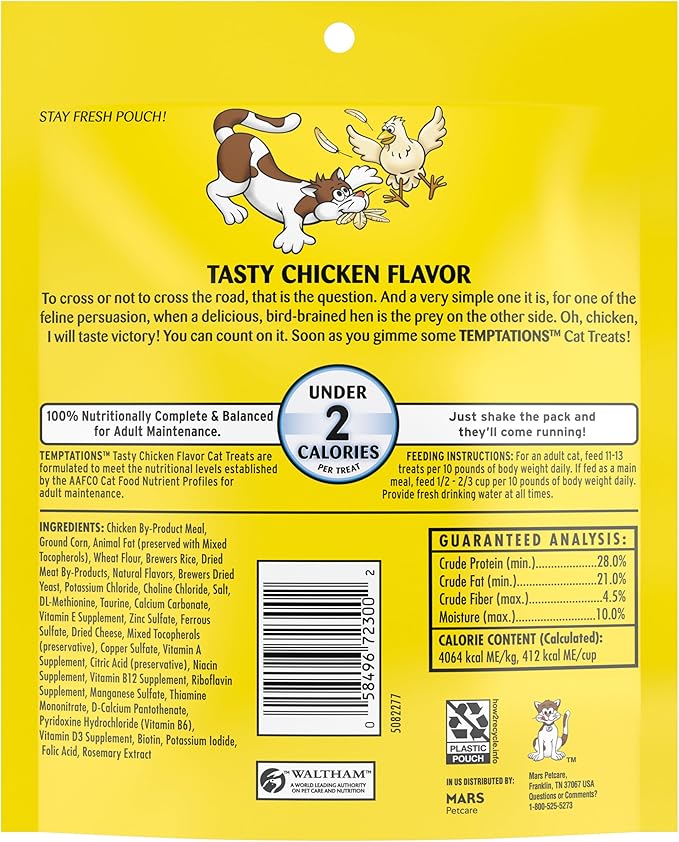 Temptations Classic Crunchy and Soft Cat Treats Tasty Chicken Flavor, 6.3 Oz, Pack of 10
