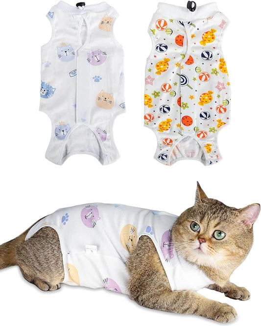 ANWA 2 PACK Cat Recovery Suit - Breathable Cat Surgery Recovery Suit Female, Cat Onesie for Cats After Surgery, Cat Spay Recovery Suit Female Abdominal Wounds