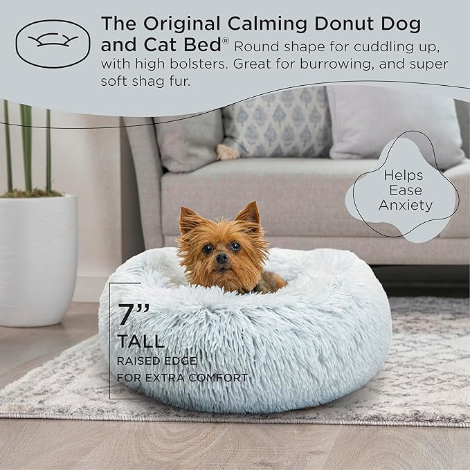 Best Friends by Sheri The Original Calming Donut Cat and Dog Bed in Shag Fur Frost, Extra Small 18"