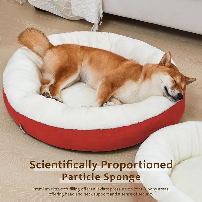 Love's cabin Round Donut Cat and Dog Cushion Bed, 30in Pet Bed for Medium or Large Dogs, Anti-Slip & Water-Resistant Bottom, Soft Durable Fabric Pet beds, Washable Calming Cat & Dog Bed Red