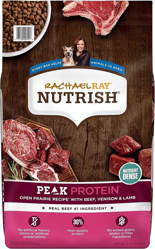 Rachael Ray Nutrish PEAK Natural Dry Dog Food with Added Vitamins, Minerals & Taurine, Open Prairie Recipe with Beef, Venison & Lamb, 23 Pounds, Grain Free (Packaging May Vary)