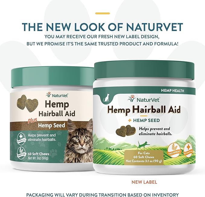 NaturVet Hemp Hairball Aid Plus Hemp Seed for Cats, 60 ct Soft Chews, Made in The USA