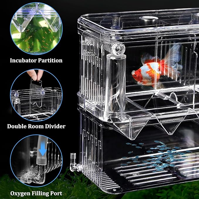 WishLotus Fish Breeding Box, Suspended Breeder Box for Fish Tank with Suction Cups, Multi-Funtional Aquarium Fish Isolation Box Hatchery Incubator for Shrimp Clownfish Betta (L)