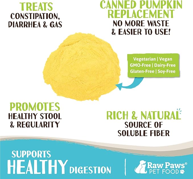 Raw Paws USA Organic Pumpkin Powder for Dogs & Cats, 16-oz - Healthy Stool, Diarrhea, Constipation Relief, Dry Pumpkin for Dogs, Canned Pumpkin for Cats Alternative, Dog Pumpkin Powder, Fiber for Dogs