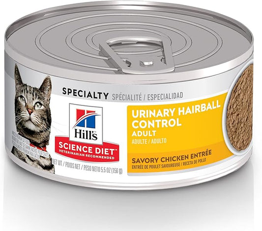 Hill's Science Diet Urinary Hairball Control, Adult 1-6, Urinary Track Health & Hairball Control Support, Wet Cat Food, Chicken Minced, 5.5 oz Can, Case of 24