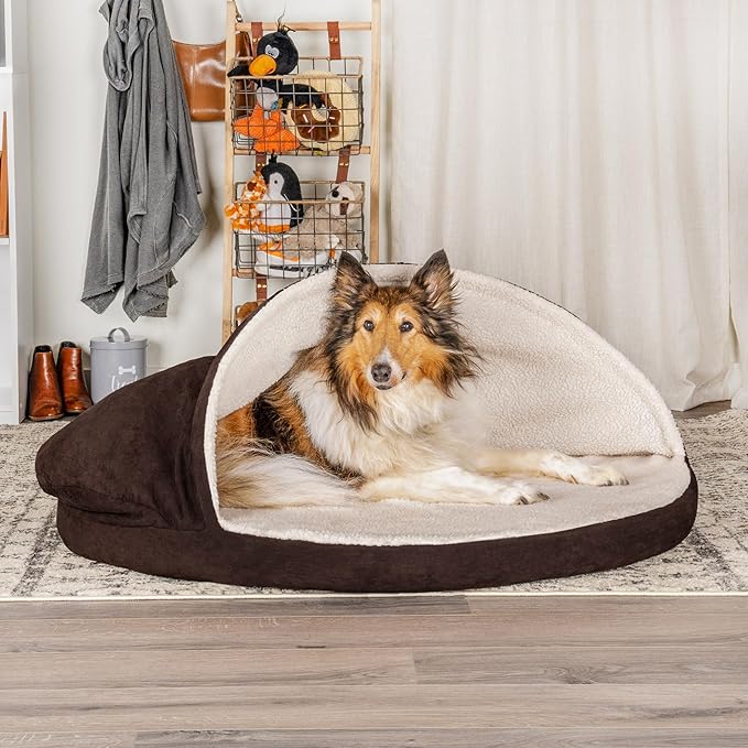 Furhaven 44" Round Cooling Gel Dog Bed for Large Dogs w/ Removable Washable Cover, For Dogs Up to 80 lbs - Sherpa & Suede Snuggery - Espresso, 44-inch