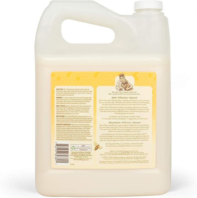 Burt's Bees for Pets Naturally Derived Oatmeal Conditioner with Colloidal Oat Flour and Honey - Oatmeal Dog Conditioner - Cruelty Free, Formulated without Sulfates and Parabens, 1 Gallon