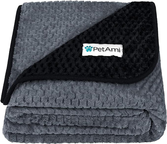 PetAmi Waterproof Dog Blanket, Leakproof XL Pet Blanket for Large Dogs, Furniture Sofa Couch Cover Protector, Fleece Cat Throw Bed Crate Kennel, Reversible Washable Soft Plush, Twin 60x80 Black Gray