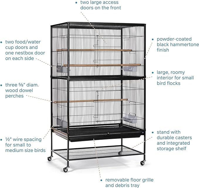 Prevue Pet Products Wrought Iron Flight Cage with Stand F040 Black Bird Cage, 31-Inch by 20-1/2-Inch by 53-Inch