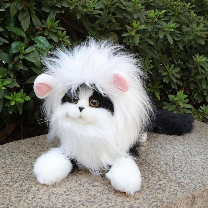 Lion Mane Wig for Cat Costume Pet Adjustable Washable Comfortable Fancy Lion Hair Cat Clothes Dress for Halloween Christmas Easter Festival Party Activity (Small, White)