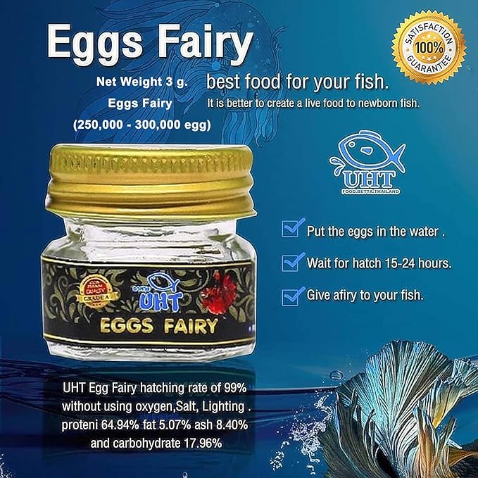 UTH Fish Food Fresh Eggs Fairy Shrimp (250000+Egg) 3 g. Best Tropical Fish Food Grow Faster & Color Enhancer Slow Sinking Like Pellets High Protein 64% for All Small Baby Fry Newborn Fish Feed