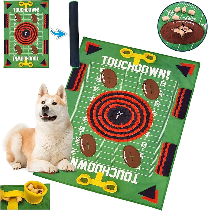 NFL New England Patriots Pet Snuffle Mat, Football Field Feeding Game, Interactive Dog Sniffing Food Puzzle Mat Toy, Pet Foraging Mat, Slow Feeding Healthy Cat, Pet Treat Puzzle