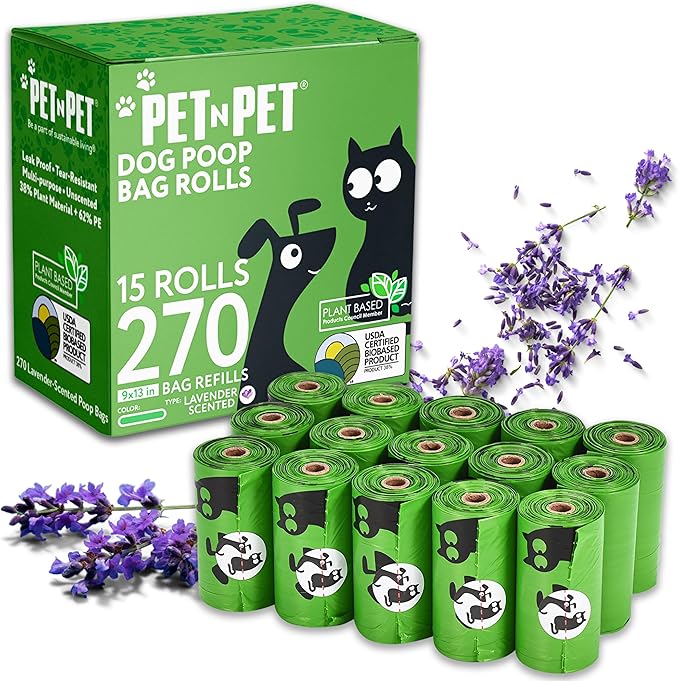 Pet N Pet Poop Bags For Dogs, Green 270 Counts Lavender Scented Dog Poop Bag Rolls, Dog Bags For Poop, Doggie Poop Bags, Dog Waste Bags, Doggy Bags Dog Bag
