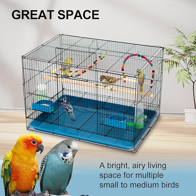 Bird Cage with Stand, Playtop, Perches, Removable Tray, and Doors for Small Parrots Parakeets Cockatiels Budgies Conures Quaker Parrot