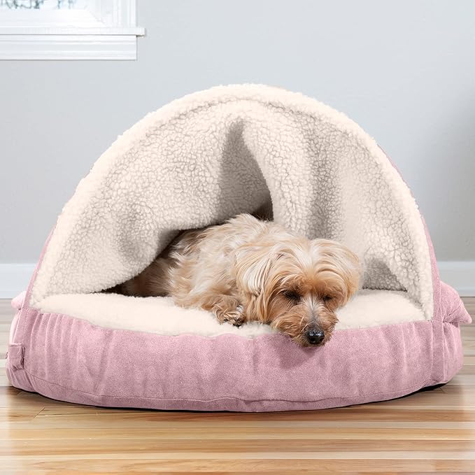 Furhaven 26" Round Memory Foam Dog Bed for Medium/Small Dogs w/ Removable Washable Cover, For Dogs Up to 30 lbs - Sherpa & Suede Snuggery - Pink, 26-inch