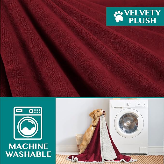 PetAmi Dog Blanket for Small Medium Dogs, Pet Bed Blanket Cat Puppy Kitten, Fleece Furniture Couch Cover Protector Sofa Car, Soft Sherpa Dog Throw Plush Reversible Washable, Mini 29x40 Maroon Red