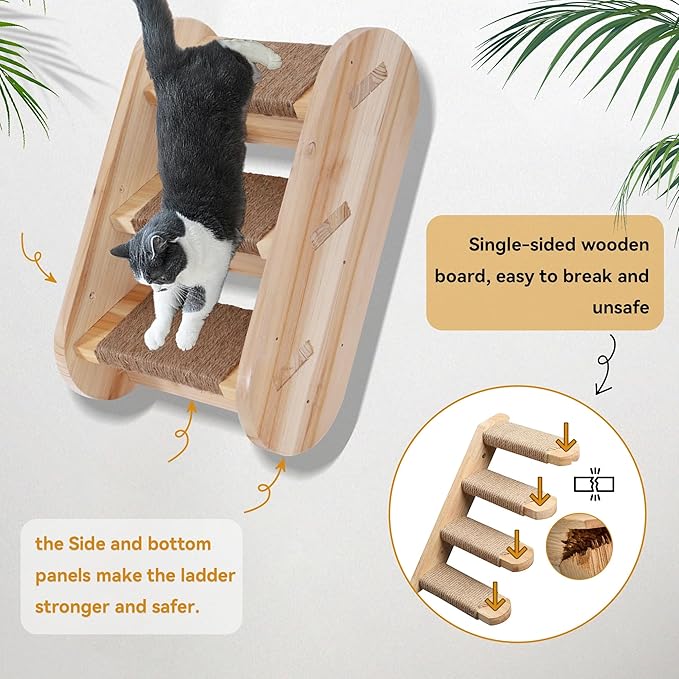 Wall Mounted Cat Furniture 3PCS Set, Solid Wood Cat Shelves and Perches for Wall Cat Hammock Cat Perches Cat Climbing Wall Steps Cat Ladder for Kitty & Kitten