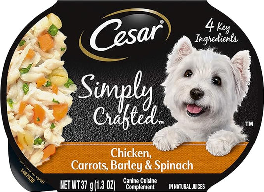 CESAR SIMPLY CRAFTED Adult Wet Dog Food Meal Topper, Chicken, Carrots, Barley & Spinach, 1.3oz., Pack of 10