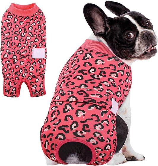 AOFITEE Dog Recovery Suit, Dog Surgical Recovery Suit for Female Dogs Male Dogs, Cozy Dog Onesie for Surgery, Cone E-Collar Alternative, Anti Licking Dog Surgical Shirt with Pee Hole, Pink Leopard S