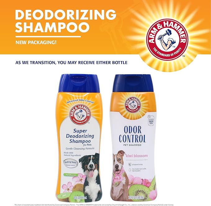 Arm & Hammer for Pets Super Deodorizing Shampoo for Dogs | Best Odor Eliminating Dog Shampoo | Great for All Dogs & Puppies, Fresh Kiwi Blossom Scent, 20 oz, 2-Pack