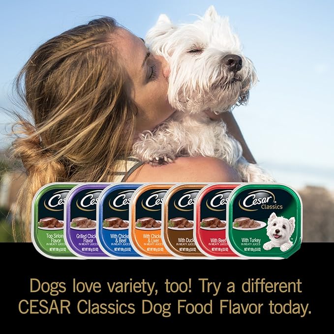 Cesar Canine Cuisine Variety Pack Beef And Chicken & Liver Dog Food, Trays 3.5 Ounces, 12-Count