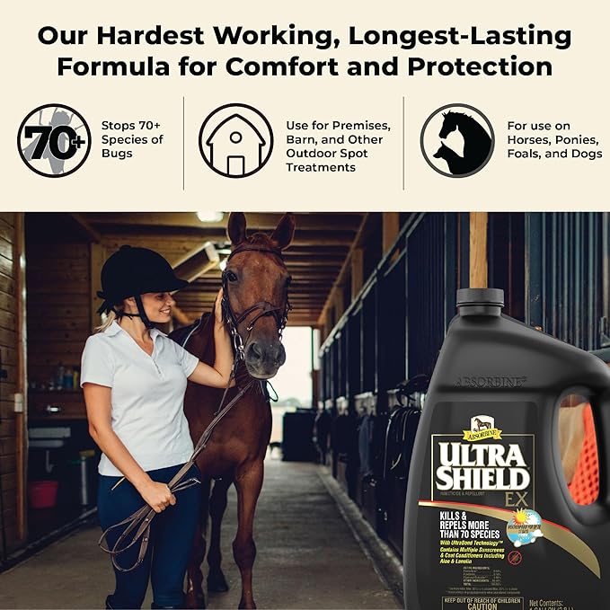 Absorbine UltraShield EX 128oz Insecticide, Kills & Repels Flies, Mosquitoes, Ticks, Fleas, Lice, Use on Horses, Dogs, Premises