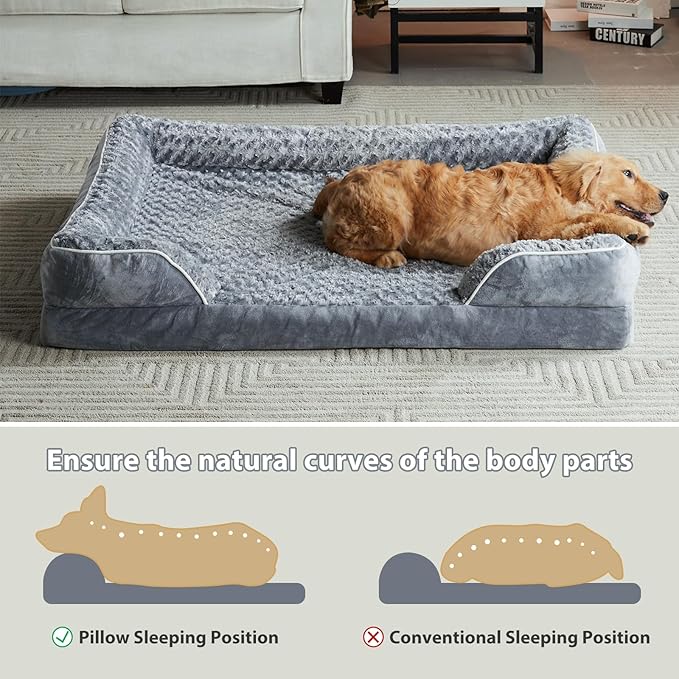 WNPETHOME Dog Beds for Large Dogs, Washable Dog bed, Bolster Dog Sofa Bed with Waterproof Lining & Non-skid Bottom, Orthopedic Egg Foam Dog Couch for Pet Sleeping, Pet Bed for Large dogs