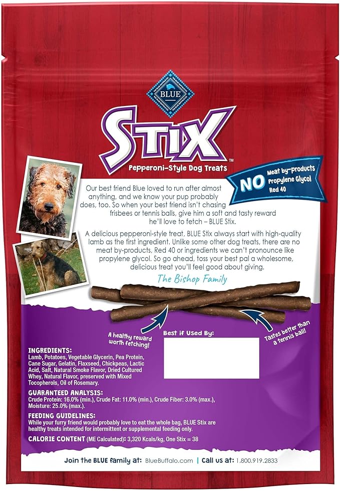 Blue Buffalo Stix Natural Soft-Moist Dog Treats, Lamb Recipe 5-oz bag (Pack of 6)