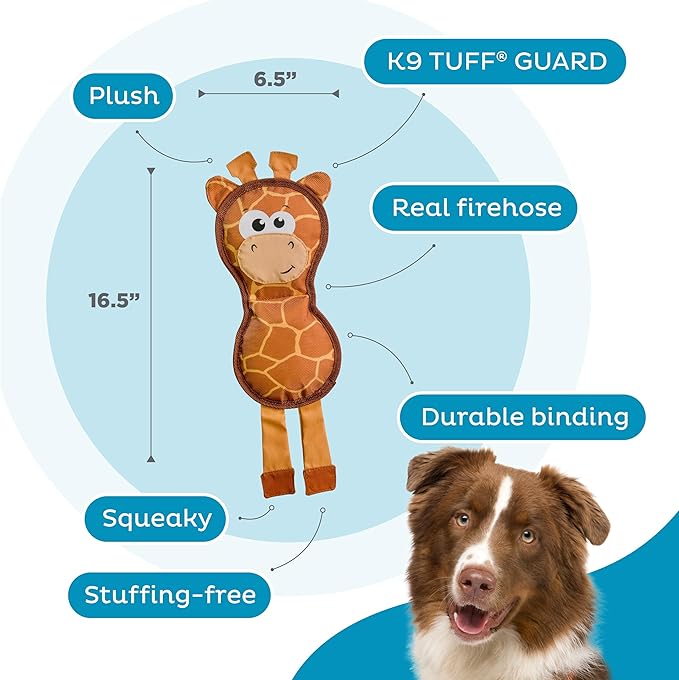 Outward Hound Fire Biterz Giraffe Firehose Plush Dog Toy Brown, Medium