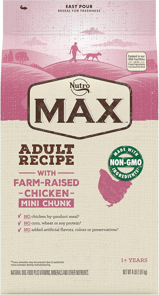 Nutro Max Adult Mini Chunk Recipe Dry Dog Food with Farm-Raised Chicken, 4 LB Bag