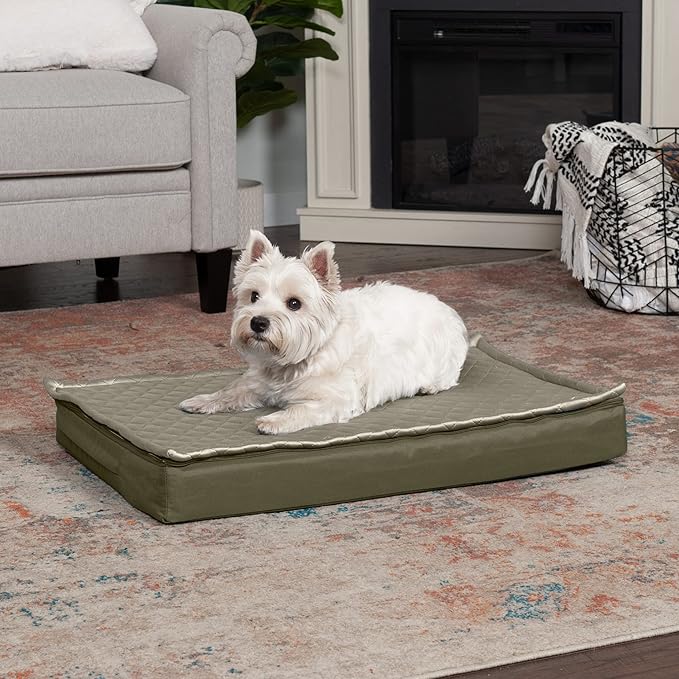 Furhaven Water-Resistant Orthopedic Dog Bed for Medium/Small Dogs w/ Removable Quilt Top & Washable Cover, For Dogs Up to 35 lbs - Indoor/Outdoor Quilt Top Convertible Mattress - Dark Sage, Medium