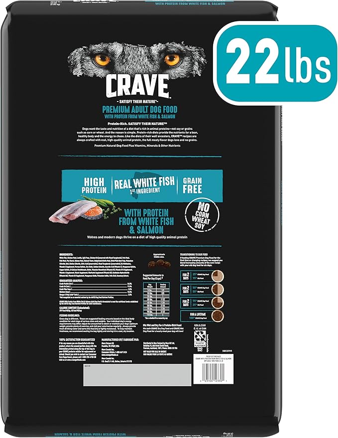 CRAVE Grain Free High Protein Adult Dry Dog Food, White Fish & Salmon, 22 lb. Bag