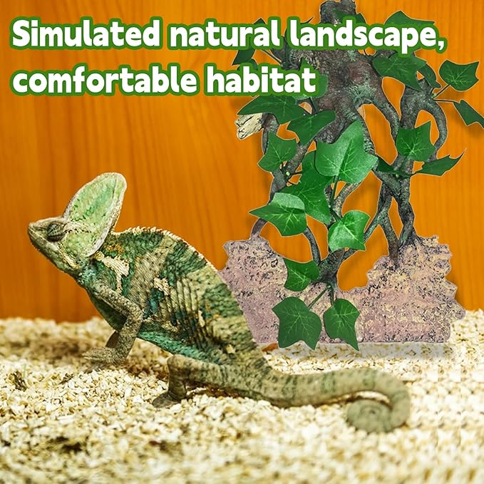 kathson Reptile Corner Branch,Rock Background Decoration Lizard Climb Branches Terrarium Plant Decoration with Suction Cup Reptile Tank Plant Ornament for Bearded Dragons Gecko Snake Spider(Green)