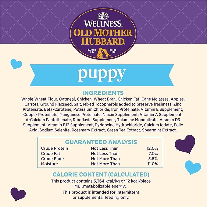 Old Mother Hubbard by Wellness Classic Natural Puppy Treats, Crunchy Oven-Baked Biscuits, Ideal for Training, Mini Size Dog Treats, 20 ounce bag