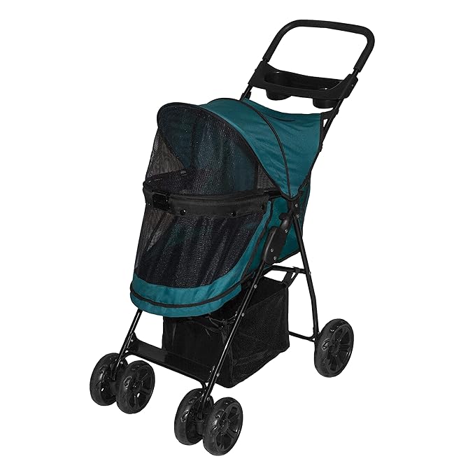 Pet Gear No-Zip Happy Trails Lite Pet Stroller for Cats/Dogs, Zipperless Entry, Easy Fold with Removable Liner, Safety Tether, Storage Basket + Cup Holder, 4 Colors