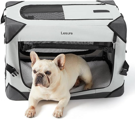 Lesure Collapsible Dog Crate - Portable Dog Travel Crate Kennel for Small Dog, 4-Door Pet Crate with Durable Mesh Windows, Indoor & Outdoor (Light Gray)