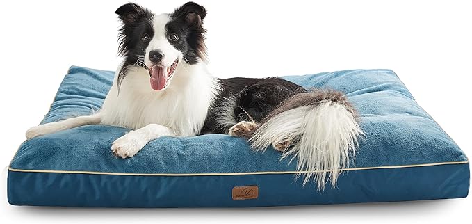 Bedsure Waterproof Dog Beds for Extra Large Dogs - 4 inch Thick Up to 100lbs XL Dog Bed with Removable Washable Cover, Pet Bed Mat Pillows, Navy