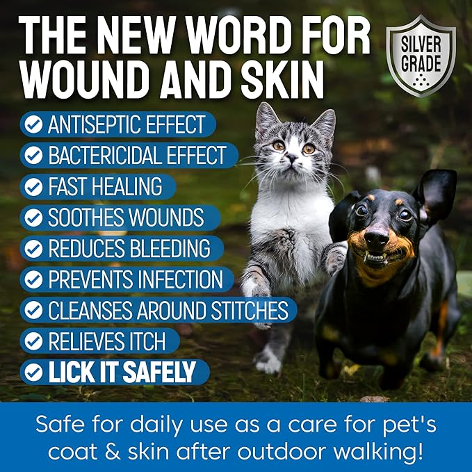 Wound Spray for Pets ● Colloidal Silver Wound and Skin Care for Dogs & Cats ● Helps with Rashes, Hot Spots, Itch, Scratching, Skin Irritation, Bites & Burns ● Safe if Licked (4 oz)