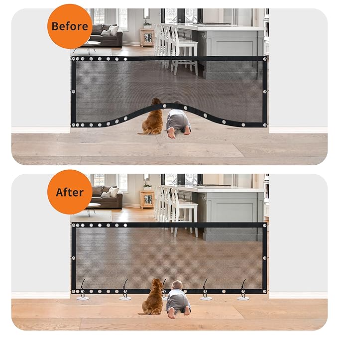NWK 98’’ to 120’’Extra Wide Adjustable Pet Gate, 30’’ Tall, Mesh Pet Gate for The House Stairs Providing a Safe Enclosure for Pets to Play and Rest (Extra wide)