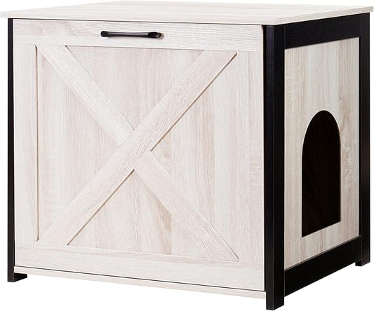 DWANTON Cat Litter Box Furniture Hidden, Cat Litter Box Enclosure, Reversible Entrance Can Be on Left or Right Side, Indoor Cat Box Cabinet, Wooden Cat Washroom, End Table, Nightstand, Beige